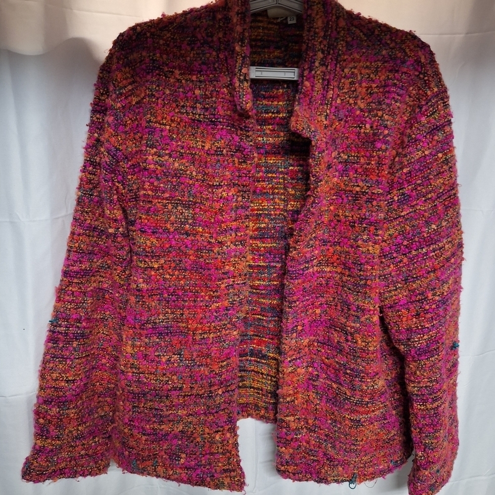 Chico's Vibrant Pink and Orange Tweed Blazer